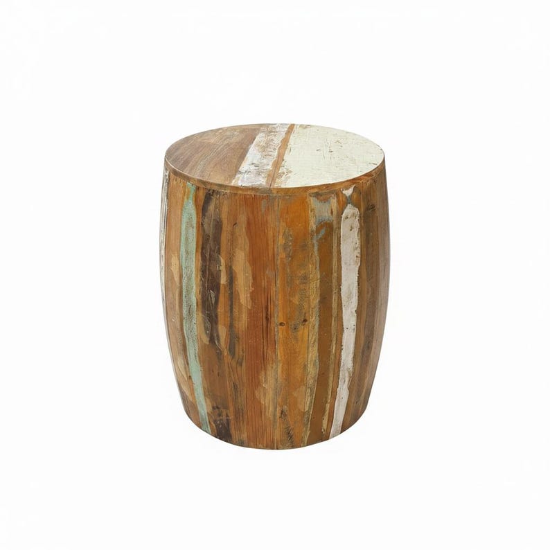 Handcrafted Round Reclaimed Wood Side Table | Rustic Farmhouse End ...