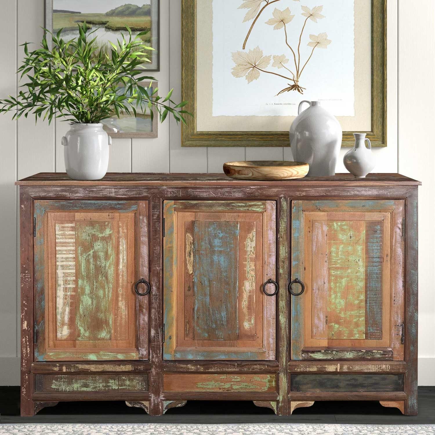 Farmhouse Style Distressed Painted Reclaimed Wood Sideboard Solid Wood Dresser Rustic Storage Cabinet Wooden Credenza Etsy
