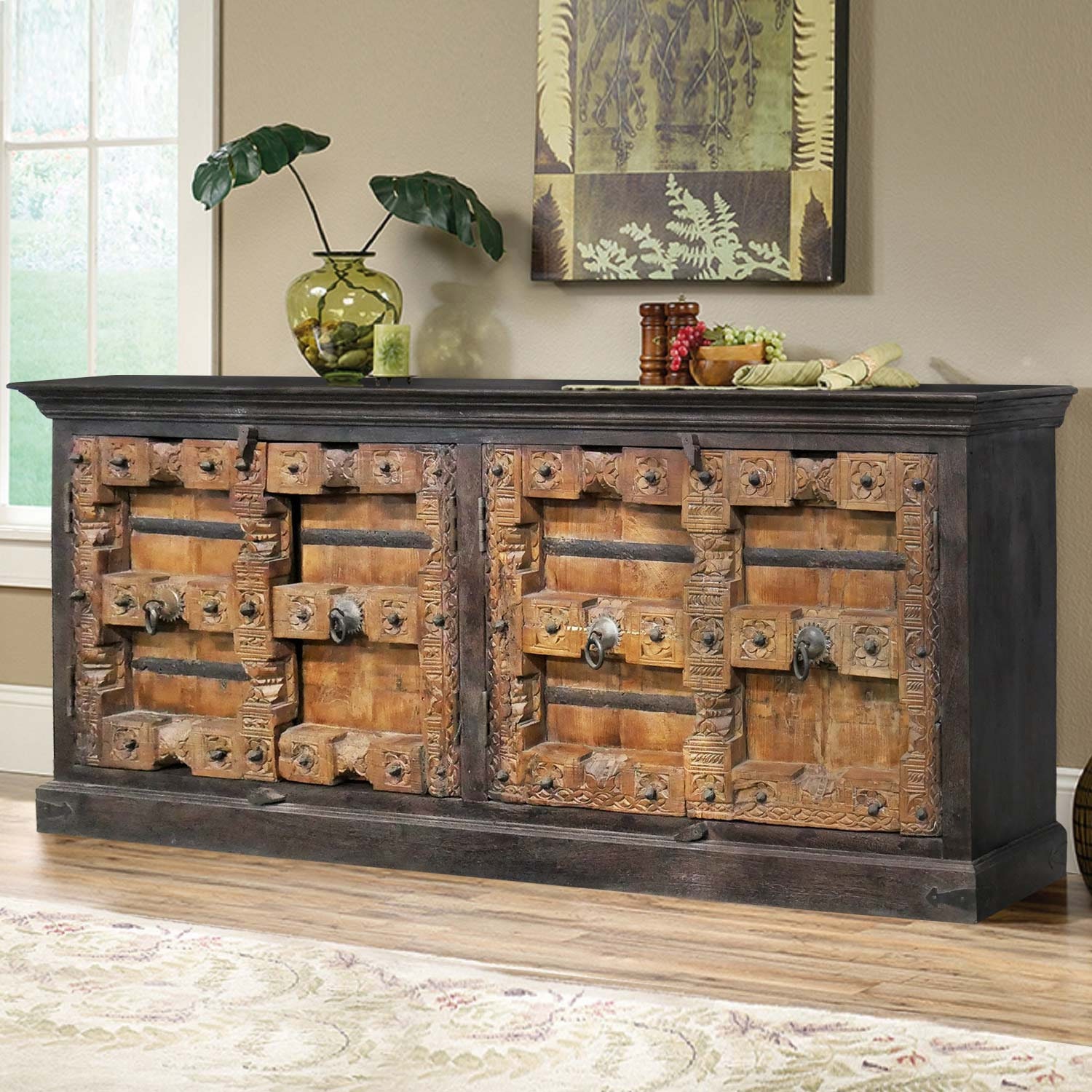 Antiguo estilo campestre tallado de madera maciza de 4 puertas | Etsy