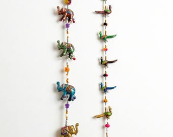 Artistic Decorative Hand Painted Peacock Hanging Garland | Handmade Indian Decor | Unique Christmas Gift | Unusual Housewarming Gift