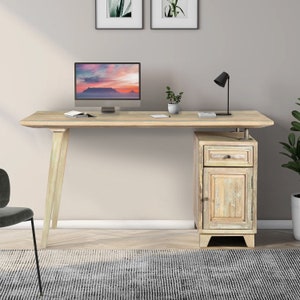 Modern Reclaimed Wood Farmhouse Style Desk | Vintage Hand Carved Solid Wood Writing Desk | Reclaimed Wood Desk | Rustic Handmade Boho Desk