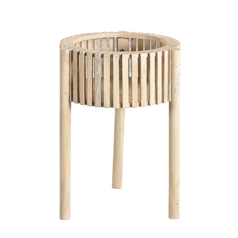 24" Tall Mid Century Modern Plant Stand | Solid Wood Slatted Indoor ...