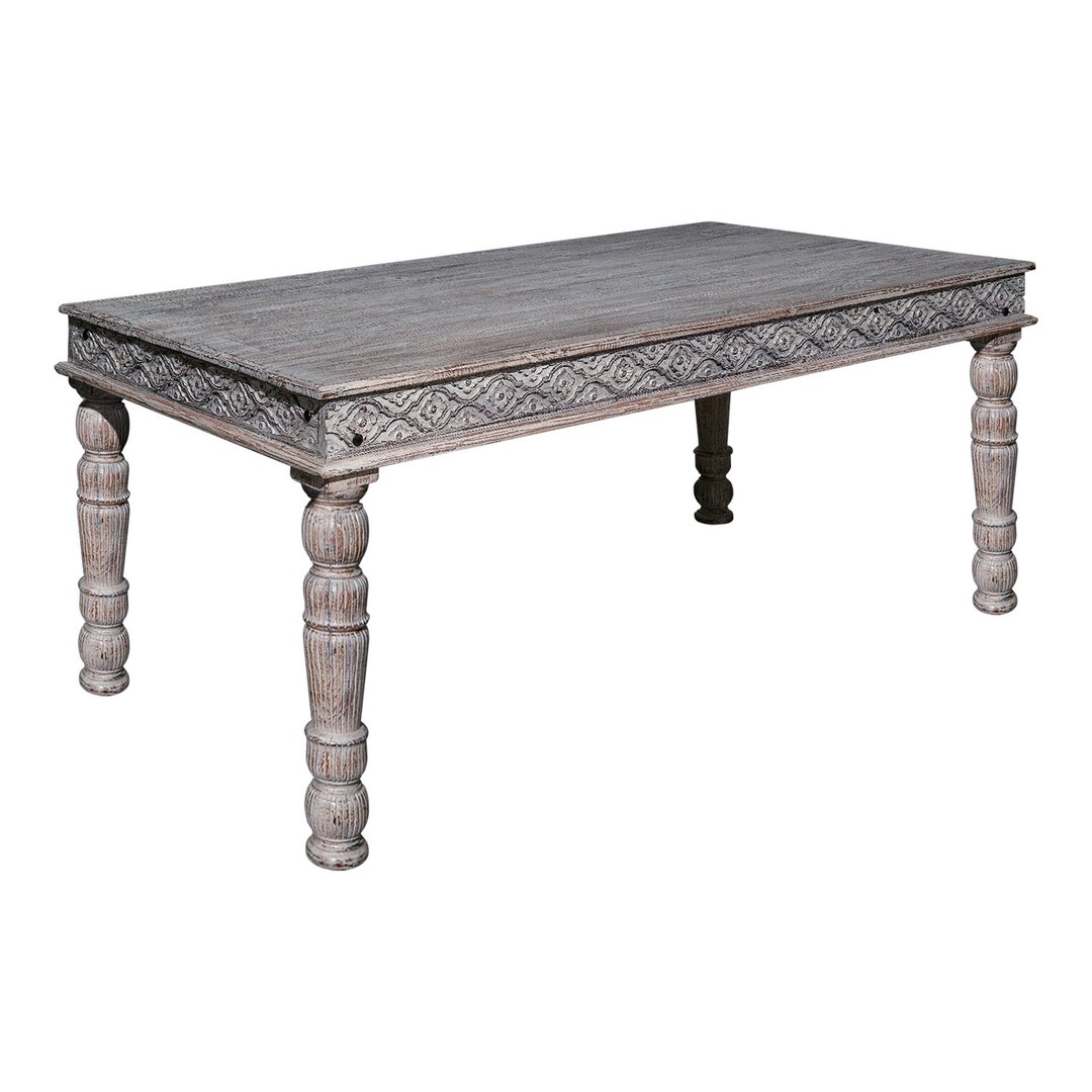 6 Seater Farmhouse Style Distressed White Dining Table 72" X 36