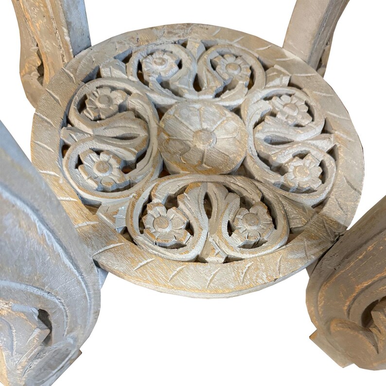 Hand Carved Wood Side Table | 18" Round Jaali Lattice Accent Table ...