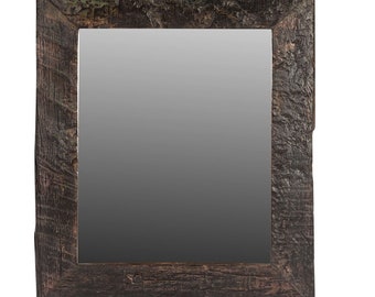 Rustic Aged Wood 23" x 26" Vanity Mirror | Natural Weathered Wood Framed Mirror | Vintage Primitive | Mancave Decor Solid Wood Mirror