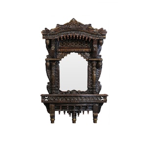33” x 54” Large Royal Traditional Indian Mirror | Handmade Hand Carved Indian Jharokha Ornate Wall Mirror | Coper Gold painted Wall mirror