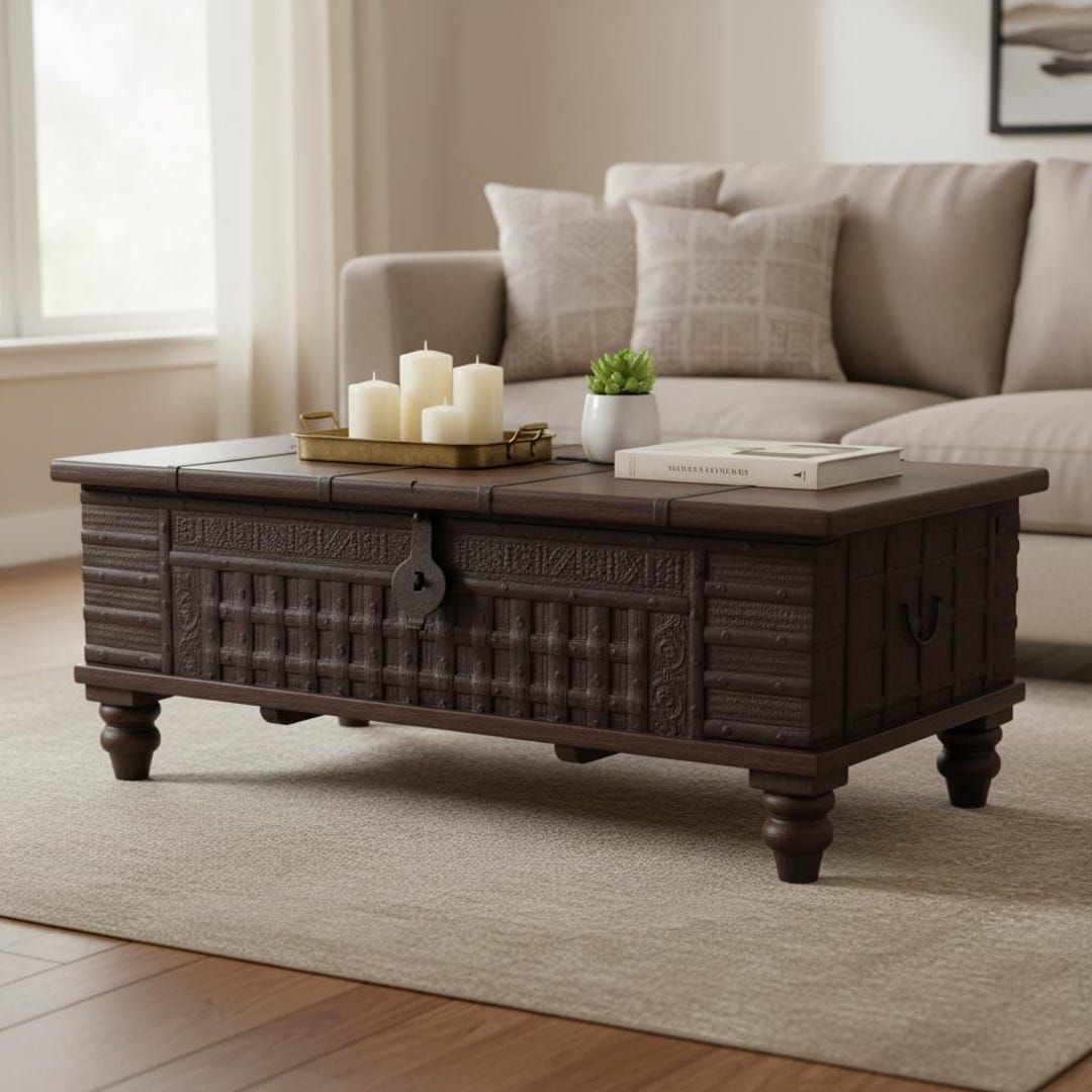 Vintage Wood and Metal Chest Coffee Table | Rustic 50