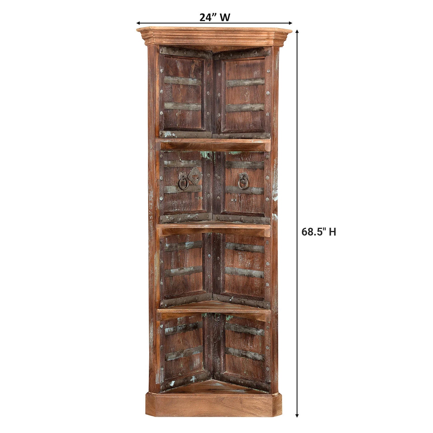 1900s Teak Wood Door Repurposed Eclectic Corner Display Unit
