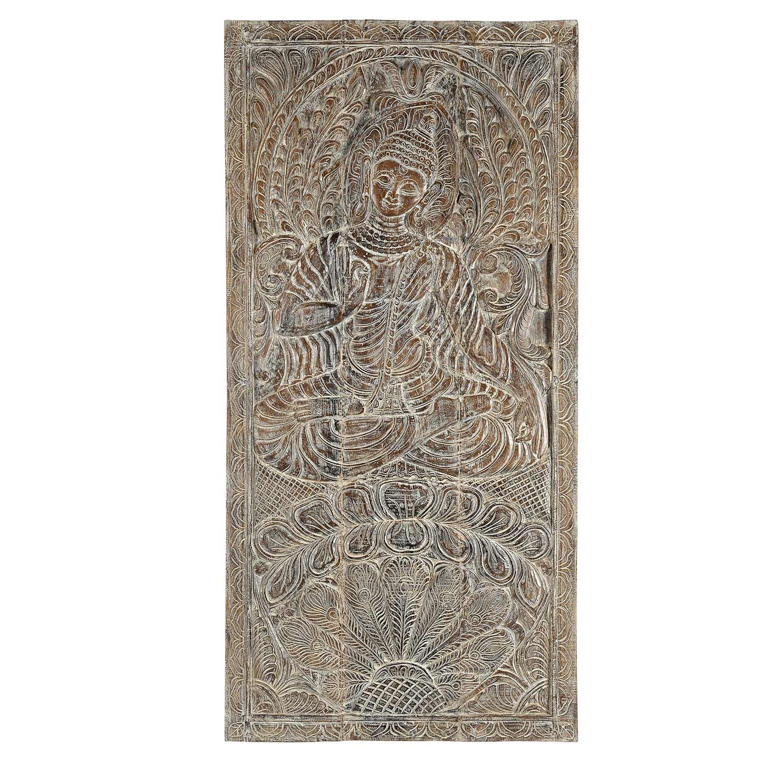 Eclectic Hand Carved Wooden 35" X 72" Tall Buddha Panel Barn Door ...