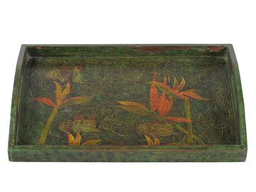 Set of 2 Vintage Florentine Style Ornate Trays with Floral Decor- Kitsch Italian Decorative Shabby Trays - Gold Wooden Italian Tray