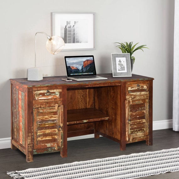 Gran escritorio de oficina de madera recuperada, escritorio de computadora  de madera de granero, escritorio de madera recuperada, escritorio de  escritura de madera maciza, escritorio recto de madera rústica -  México