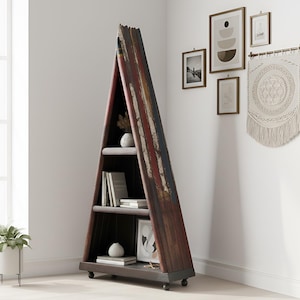 Vintage Farmhouse V Shaped 3 Shelves Open Bookcase | 82&quot; Tall Coastal Bookshelf | Solid Wood Distressed Painted Display Case