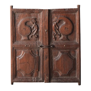 Vintage Carved Teak Wood Window Wall Art With Original Latch