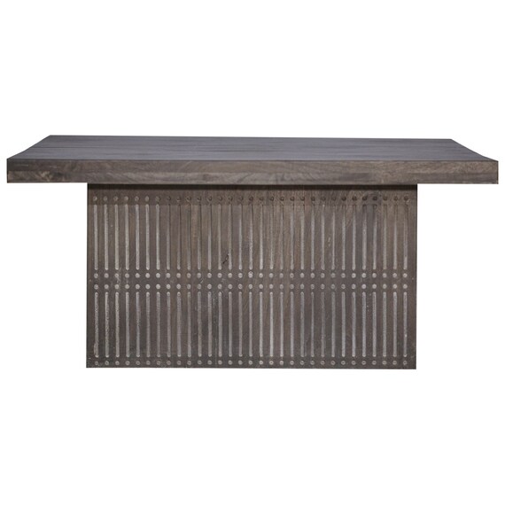 18 Inch Tall Distressed Gray Finished Wooden Block Coffee Table