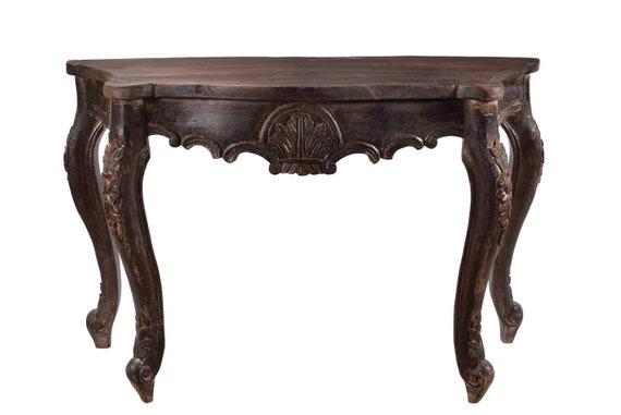 Distressed carved wood console cheap table