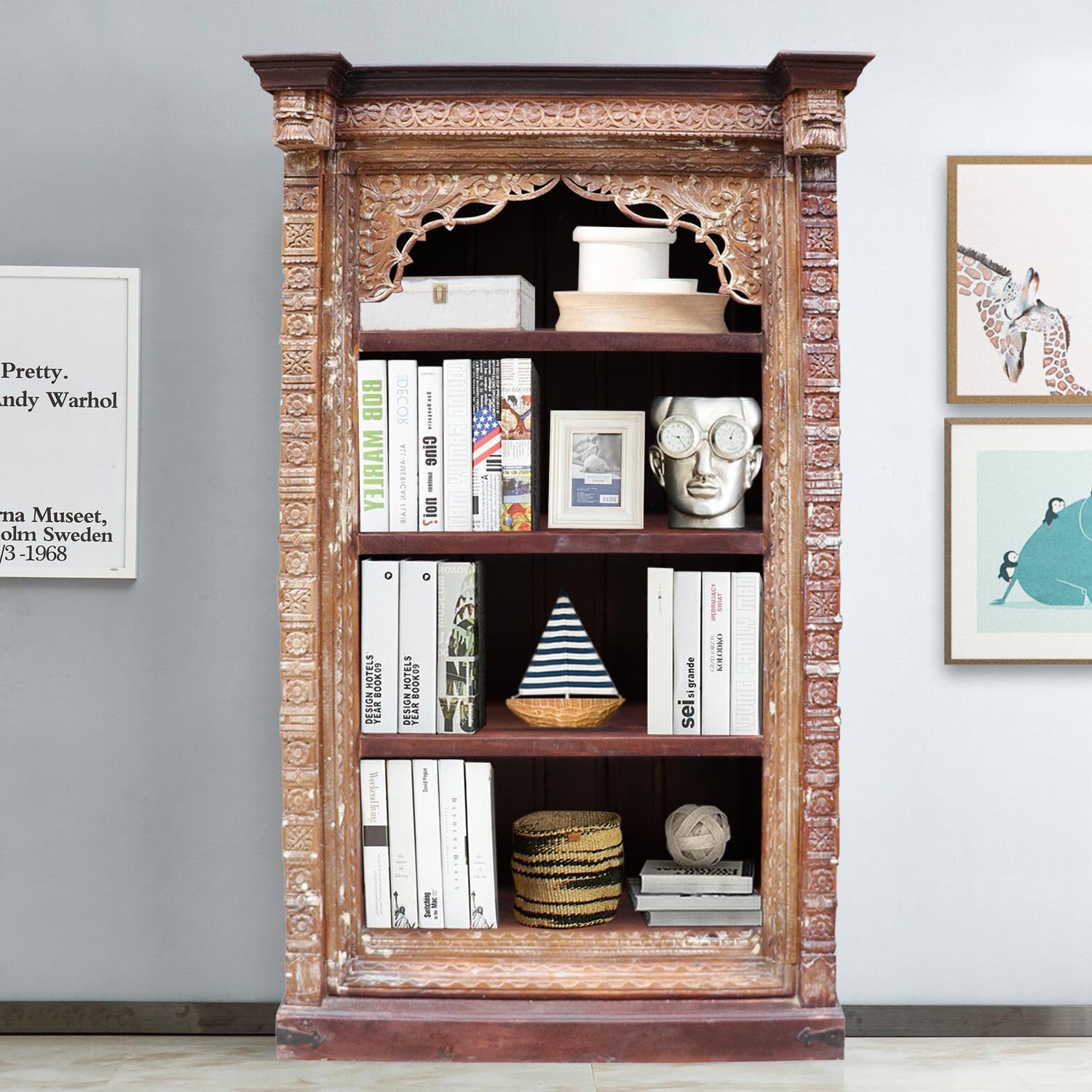79 Inch Tall Handmade Farmhouse Style Bookcase Vintage Moorish