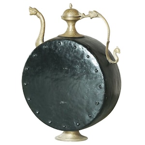 Vintage Large Metal Vessel With Spout | Iron Brass Decorative Indian Surahi | 25" Tall Accent Decor | Boho Eclectic Table Decoration
