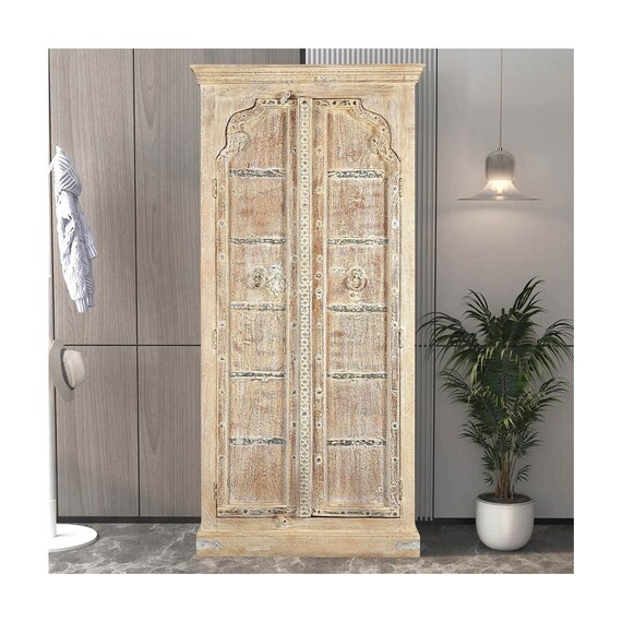 1900s Antique White Finish 2 Door Armoire Vintage Reclaimed Wood Wardrobe With 3 Shelves Farmhouse Style Solid Wood Bedroom Cupboard Etsy