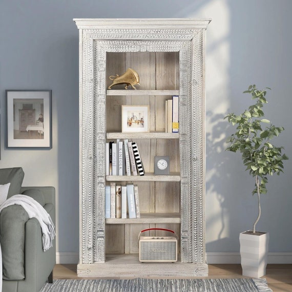 Antique Doorframe Upcycled 43 Wide Distressed White Bookcase