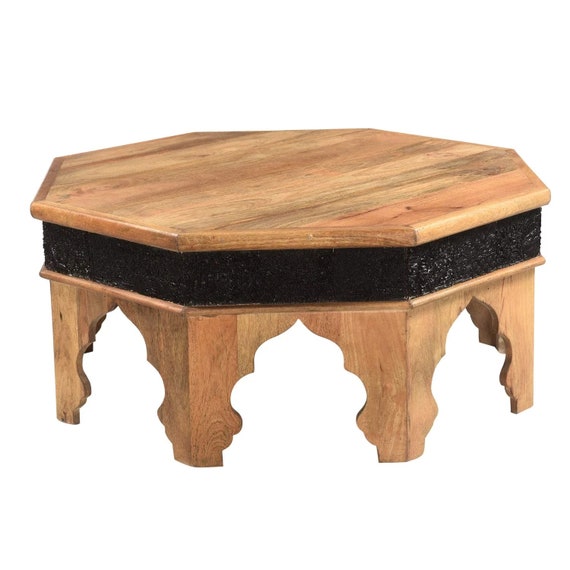 Solid Wood Natural Finish Round Coffee Table 17 Inch Tall Wooden