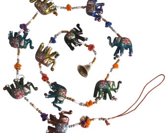 Artistic Decorative Hand Painted Elephant Hanging Garland | Handmade Indian Decor | Unique Christmas Gift | Unusual Housewarming Gift