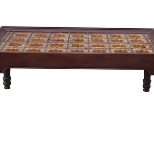 76” x 48” Dining Table | Hand Carved Solid Wood 8 Seater Dining Table | Distressed Painted Rectangle Table | Antique Door Dining Table