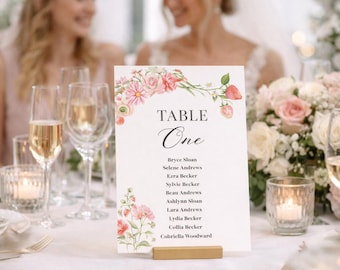 Strawberry Bridal Shower Table Card Template, Editable Wedding Seating Sign (Canva)