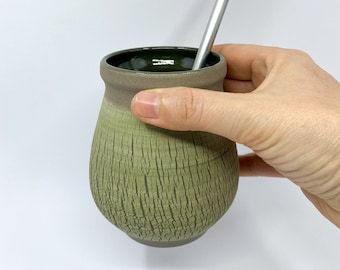 Green ceramic yerba mate gourd,  handmade yerba mate mug, gift for yerba lover