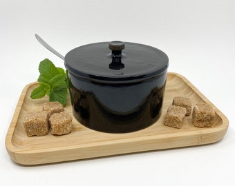 Black ceramic sugar bowl for modern kitchen, pottery lidded sugar bowl, kitchen decor gift