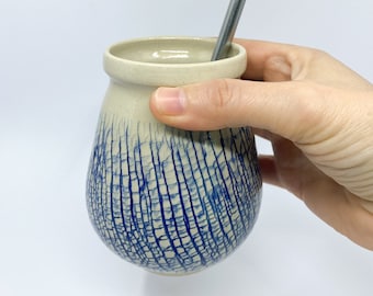 Blue ceramic yerba mate gourd, handmade ceramic yerba mate mug, stoneware pottery yerba mate calabash, pottery gift for yerba mate lover