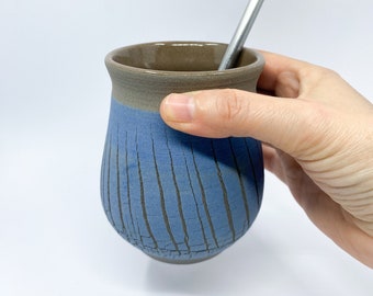 Handmade yerba mate gourd, blue yerba mate cup, stoneware yerba mug, pottery gift