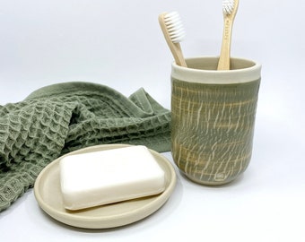 Porte-savon et gobelet à brosse à dents, porte-savon en spirale et porte-brosse à dents, cadeau en poterie fait main