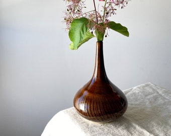 Handmade small ceramic bud vase, brown pottery flower vase, pottery home decor gift