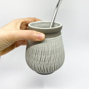 White Mate Gourd, Ceramic Yerba Mate Mug, Porcelain Mate Cup 
