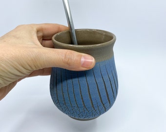 Gourde de yerba mate faite main- DEUXIEME VENTE, calebasse de yerba mate bleue, tasse de yerba en grès