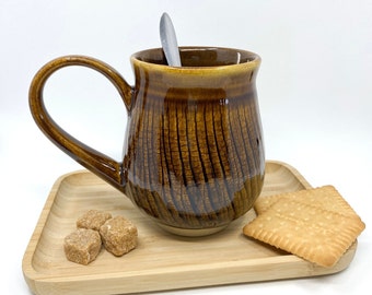 Grand mug à café en poterie, tasse à thé en grès marron faite à la main, décoration de cuisine, cadeau en poterie