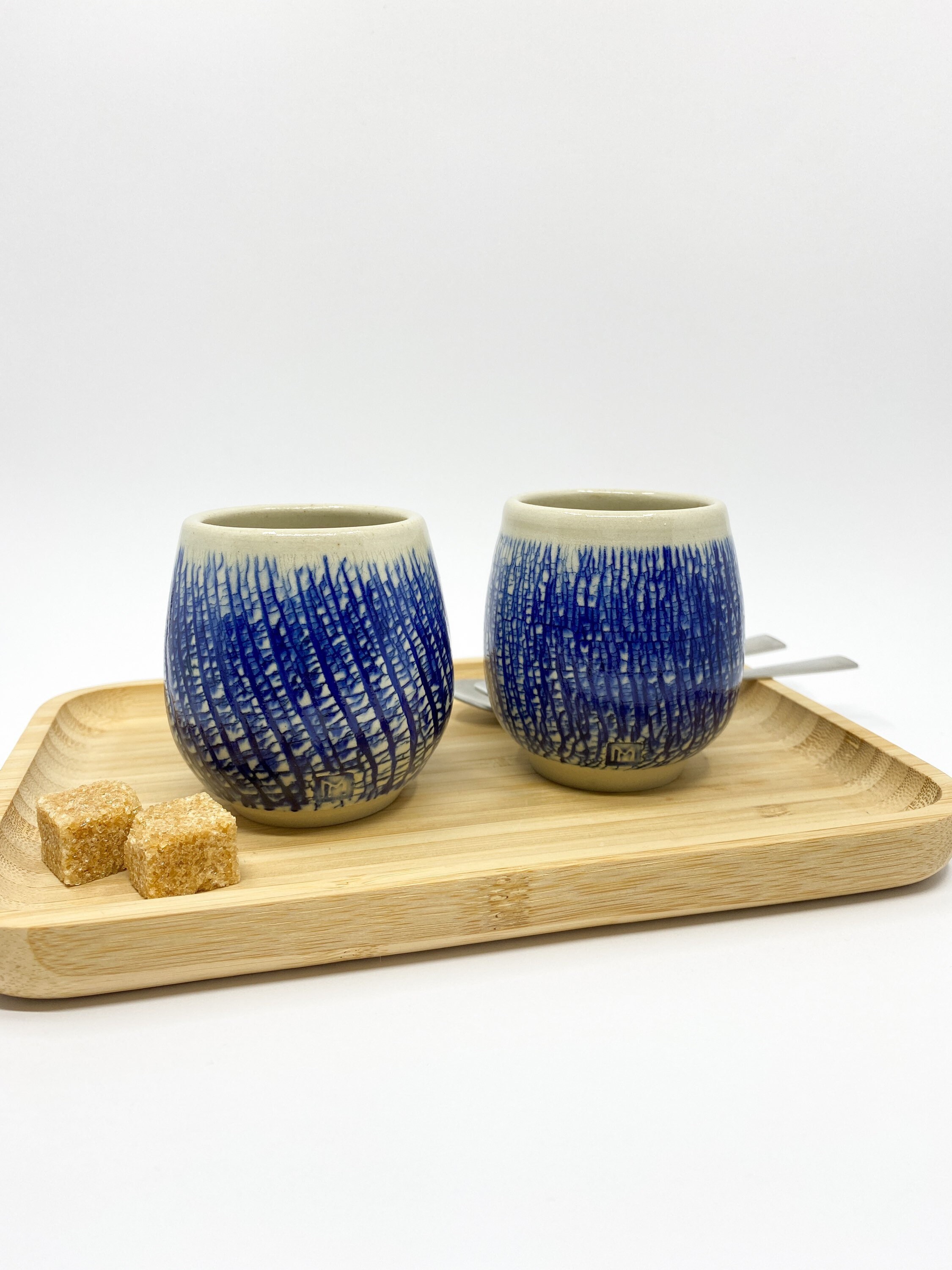 Ensemble de 2 Tasses à Expresso, en Poterie Grès, Poterie, Gobelets Café Faits La Main, Bleues, Cade