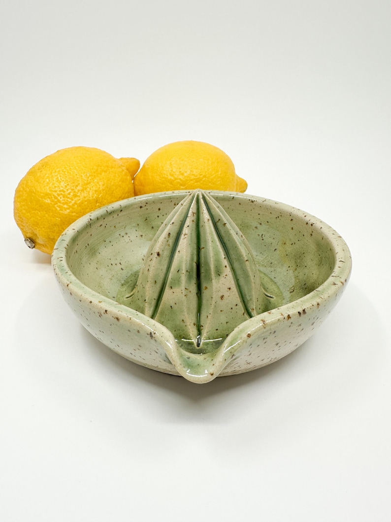 Speckled Ceramic Lemon Squeezer: Green Citrus Juicer, Handmade Kitchen Accessory image 4
