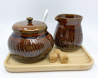 Ceramic sugar bowl with lid and creamer set, handmade milk jug and lidded sugar bowl set, new kitchen decor gift