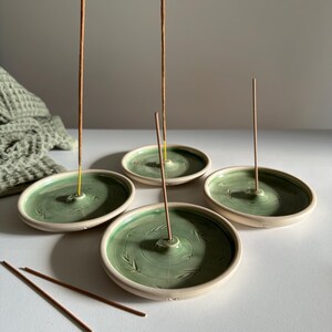 Handmade Green Ceramic Incense Holder: Pottery Meditation Decor