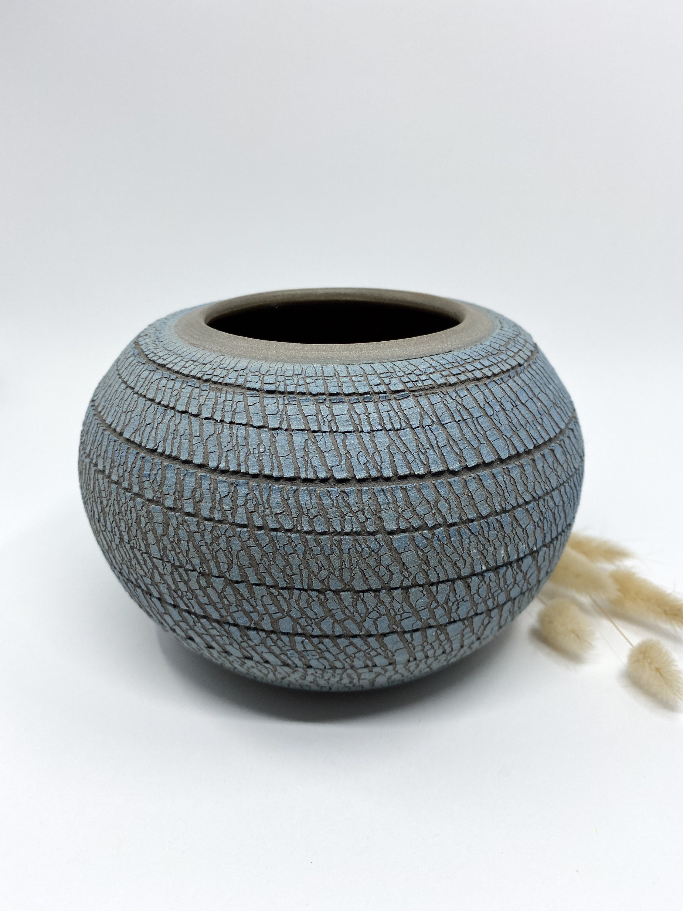 Vase en Céramique Fait à La Main, Vase Décoratif, Fleurs Bleues, Cadeau Pour Elle, Décoration de Tab