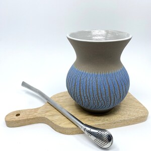 Blue ceramic yerba mate calabash in brazilian cuia style