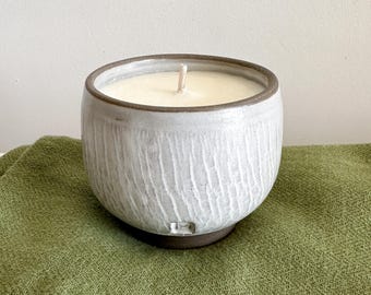 Handmade unscented soy wax candle in ceramic cup: mnimalist nordic home decor
