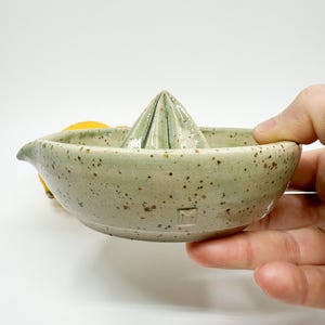 Speckled Ceramic Lemon Squeezer: Green Citrus Juicer, Handmade Kitchen Accessory