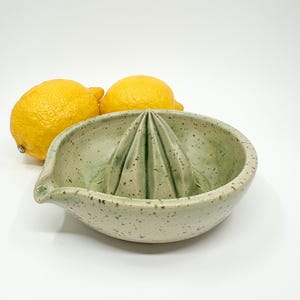 Speckled Ceramic Lemon Squeezer: Green Citrus Juicer, Handmade Kitchen Accessory