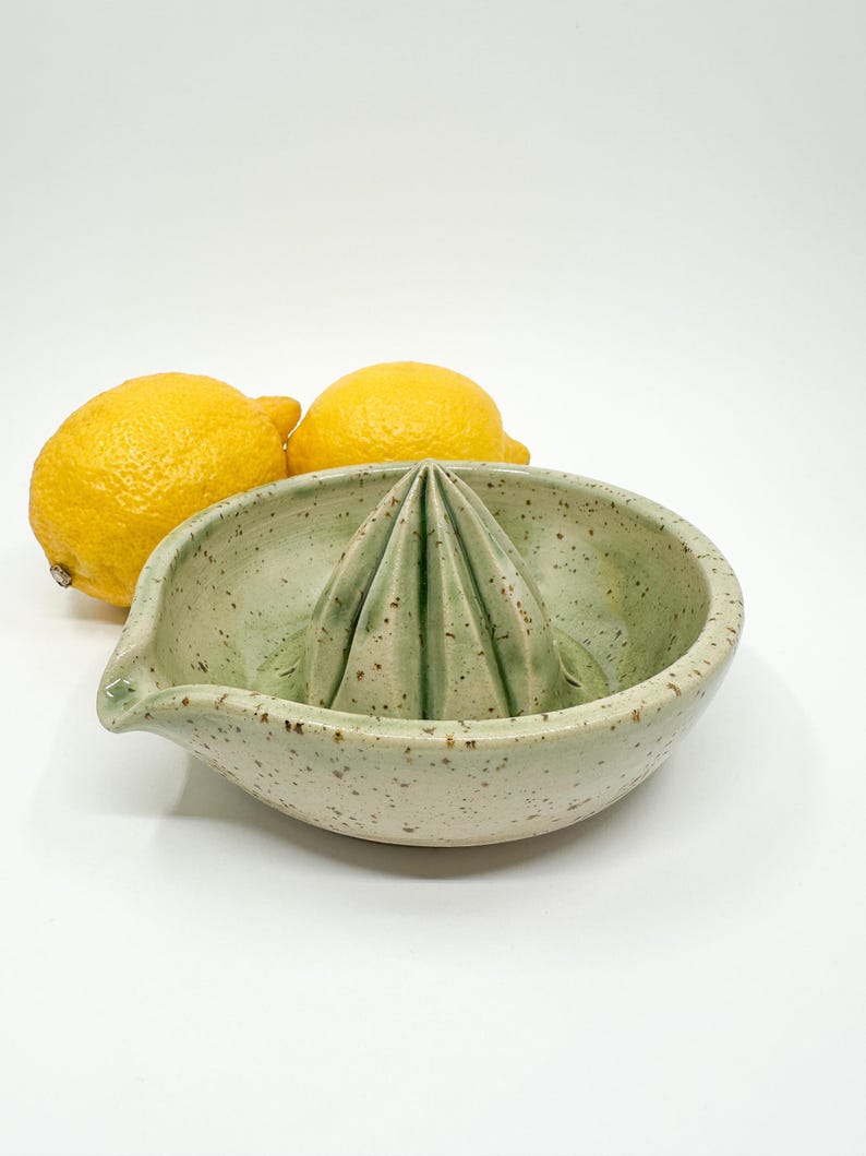 Speckled Ceramic Lemon Squeezer: Green Citrus Juicer, Handmade Kitchen Accessory