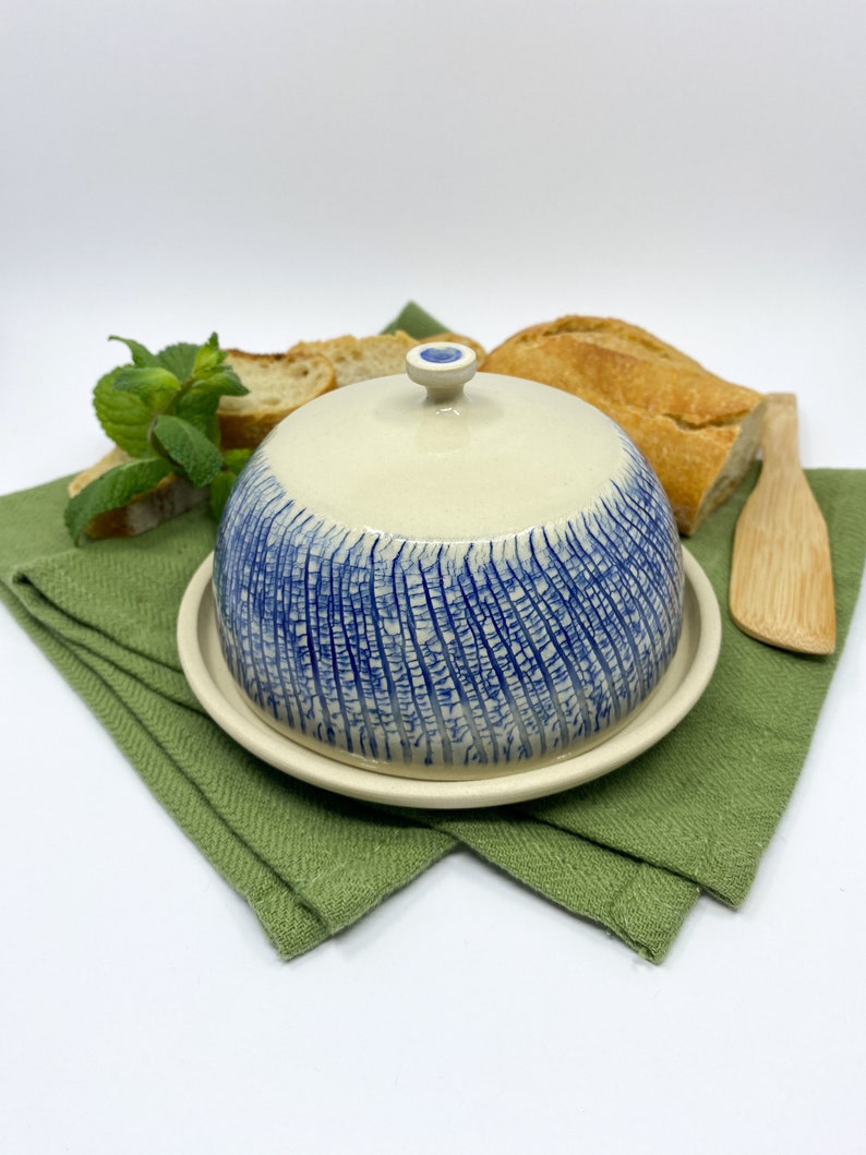 Medium handmade pottery butter keeper with lid.