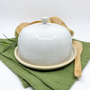 ceramic covered butter dish in minimalist style