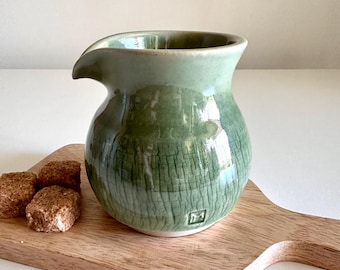 Handmade green ceramic creamer 200 ml: stoneware kitchen tabledecor gift