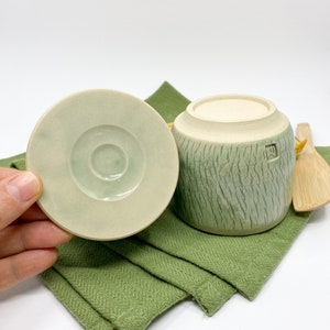 Petit beurrier breton vert, beurrier en céramique, poterie avec couvercle, cadeau de décoration de cuisine fait main image 5